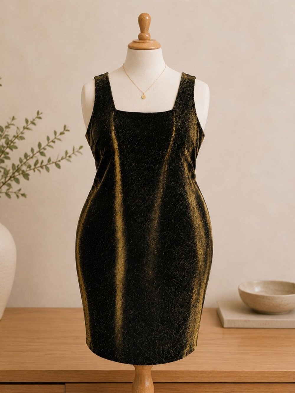 Forever 21 Plus Black Gold Glitter Sleeveless Mini Dress Size 2X Sparkle